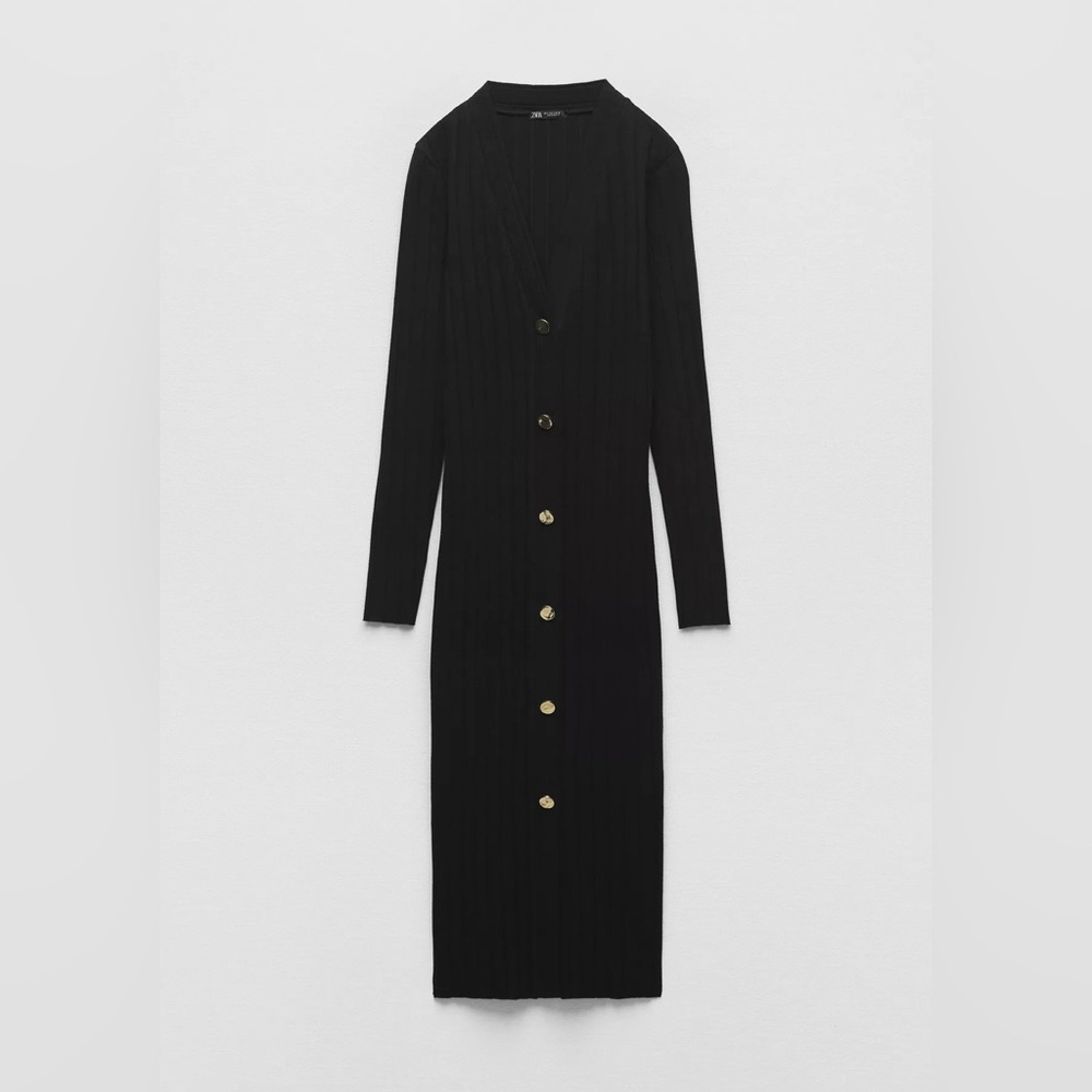 Zara Black Long Sleeve Button Dress